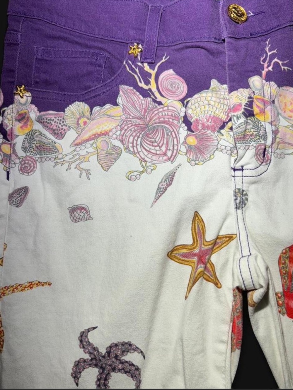 Versace Purple High-Waist Jeans with Gold Medusa Button - Picture 3 of 7